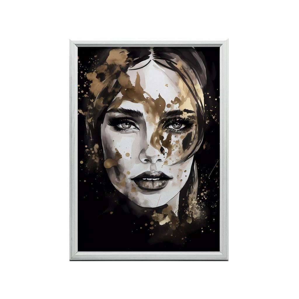 Twarz Kobiety W Czerni I Złocie Twarz Kobiety W Czerni I Złocie, 50X70 Cm, Bez Ramy, Płótno Premium Na Blejtramie