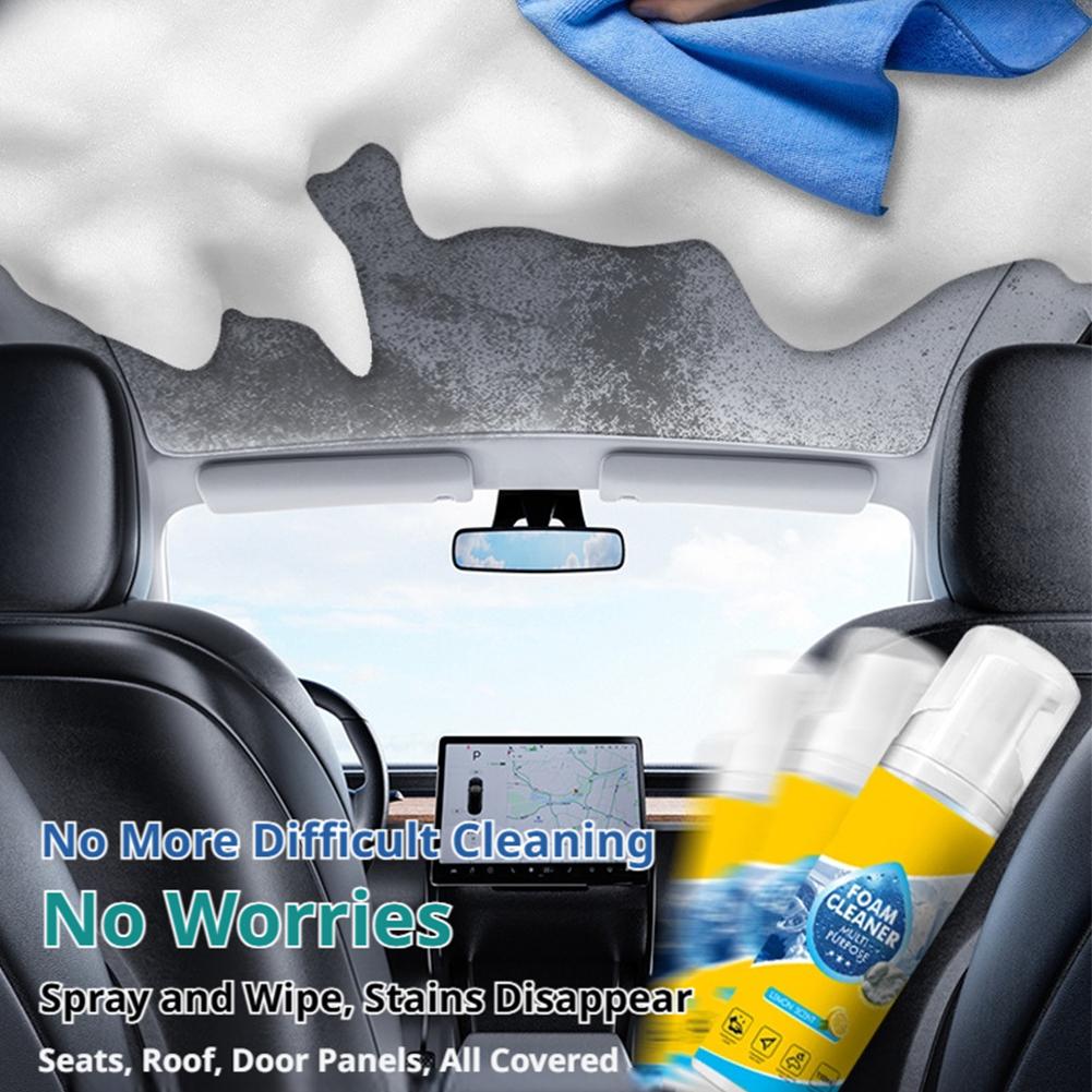 Multi-Purpose Car Foam Cleaner Lemon Scent Strong Decontamination Interior Leather Seat Spray Rinse-free Eliminate Odors Cleaner