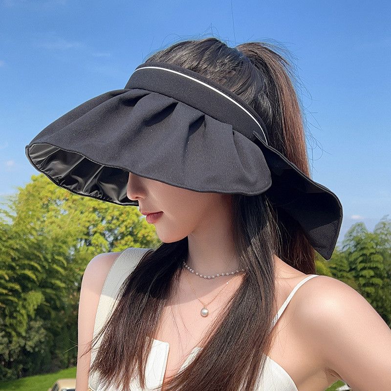 

8529 Shell Big Brim Topless Hat Summer Outdoor Shawl Sun Hat Female Fashion Bowknot Sun Protection Sun Hat Twilight Black