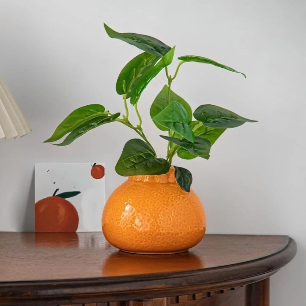 Decorative Simulated Orange Vase Ceramic Flower Holder Plant Terrarium  Table Centerpieces