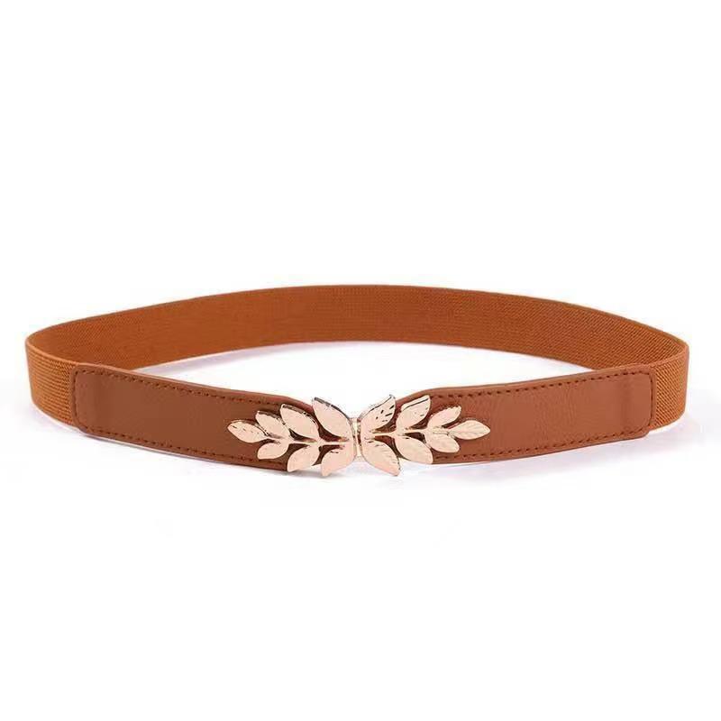 Women's Gold Leaf Buckle Elastic Waist Belt - 2025 Fashion for Dresses