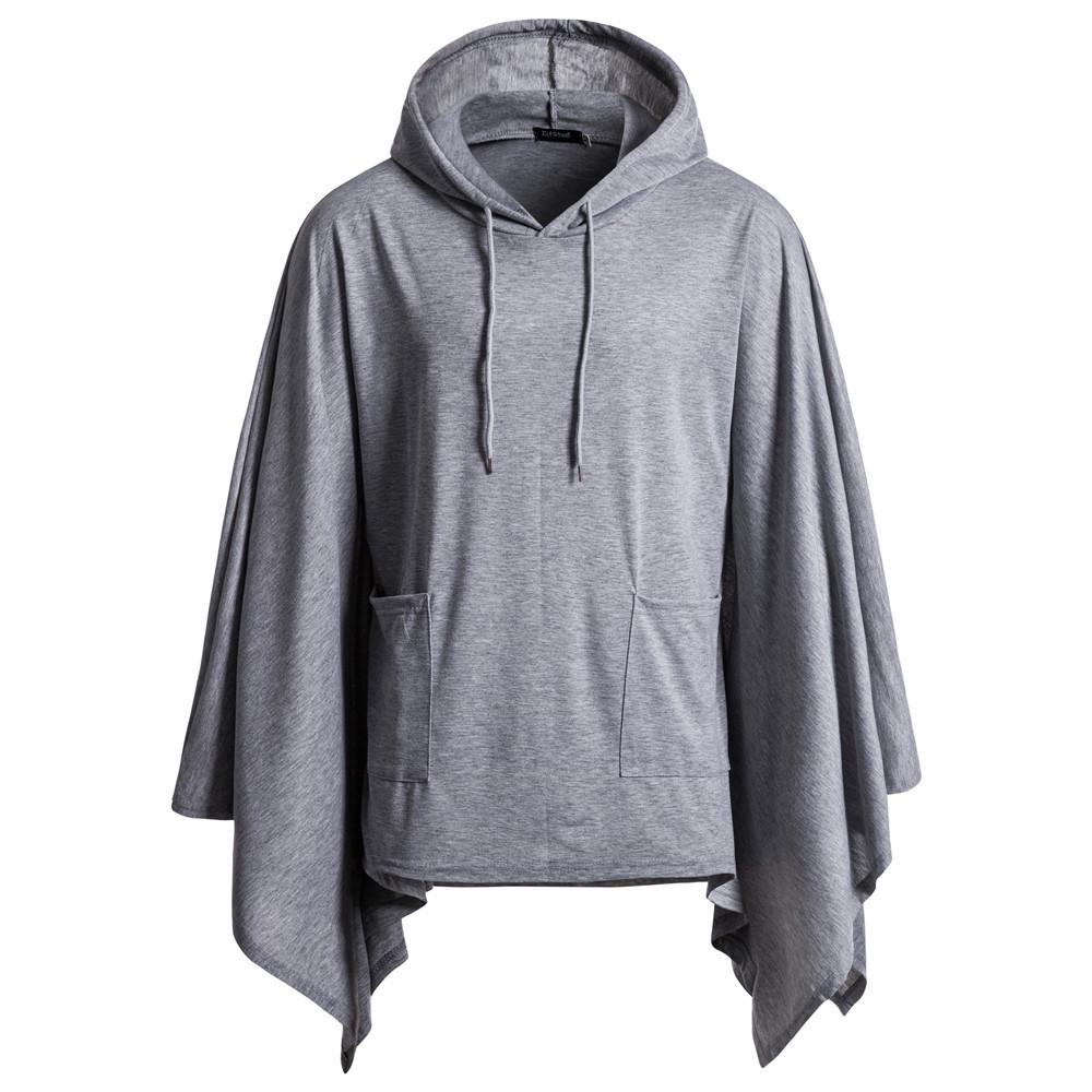 Mens Irregular Patchwork Loose  Sleeves Hooded  Cape Coa