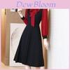 Korean Style Long Sleeve Dress With Patching And Button Details For Spring 2025