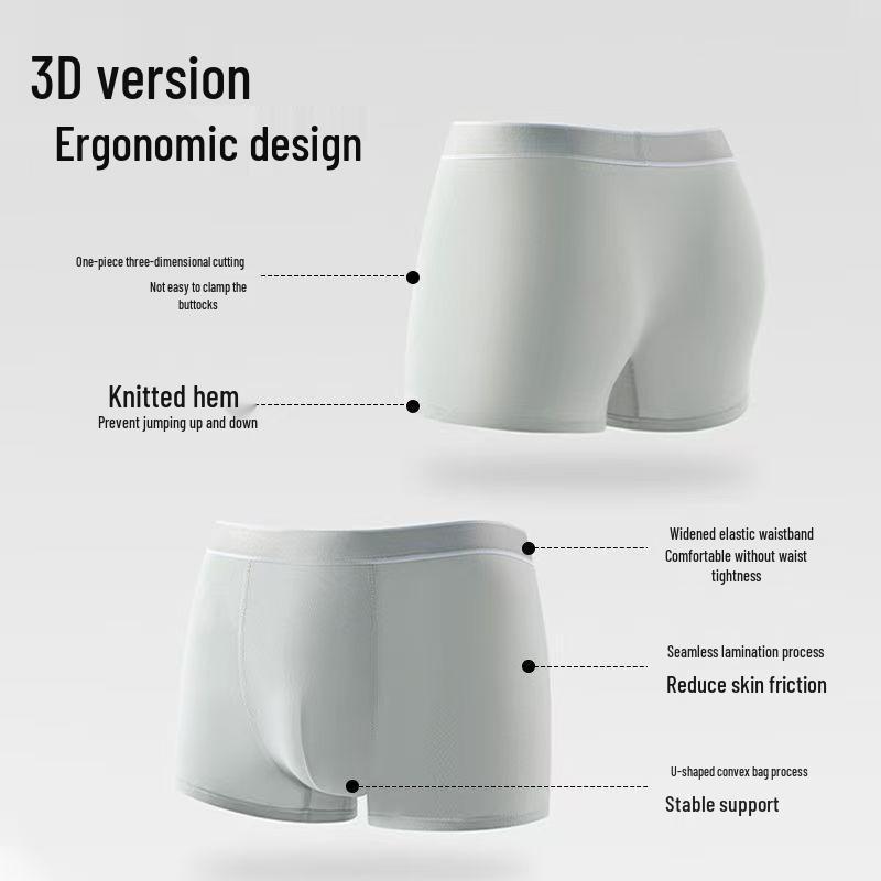 Men's Mid-Rise Seamless Boxer Briefs - 60s Long-Staple Cotton with Graphene Antibacterial Crotch, Breathable & Pure Cotton