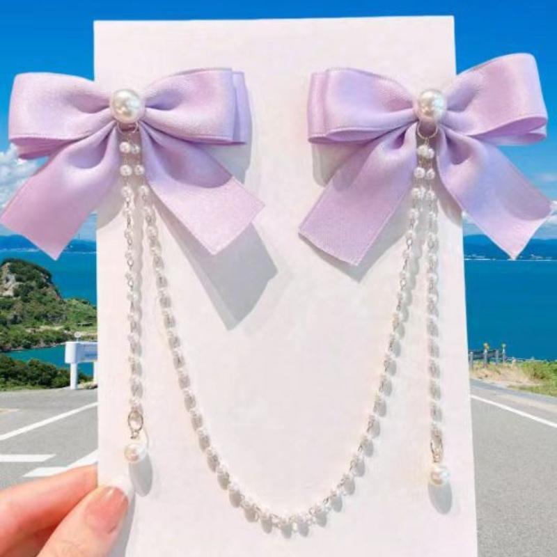 Bows Duckbill Clip Bobby Pins Princess Head Fringe Pearl BB Clip Hair Accessories Pearl Chain Double Edged Clip Bow HairClip