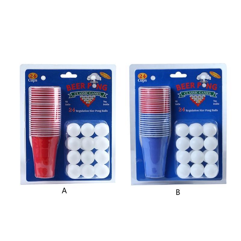 Drinking Game Set Beer Pong Bar Game Toy for w/ 24 Reusable Cups 24 Pingpong Balls for Bars Men Women Desktop Board Game