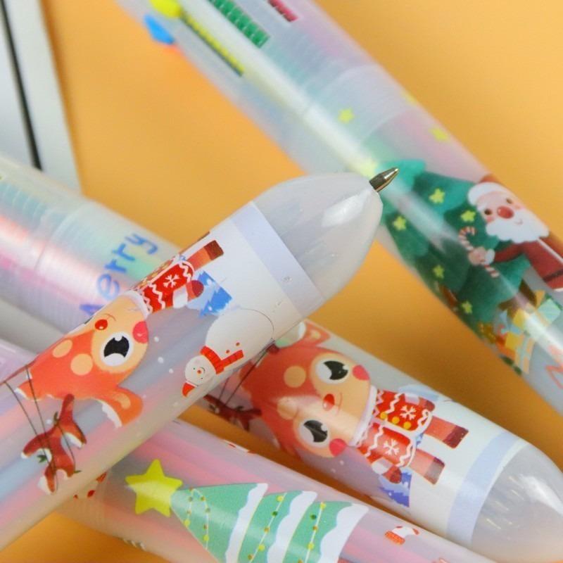 15Pcs Santa Claus Topper Multi Color Retractable Ballpoint Pen, Back to School Season Student Stationery with Christmas themed Transparent Office Supp