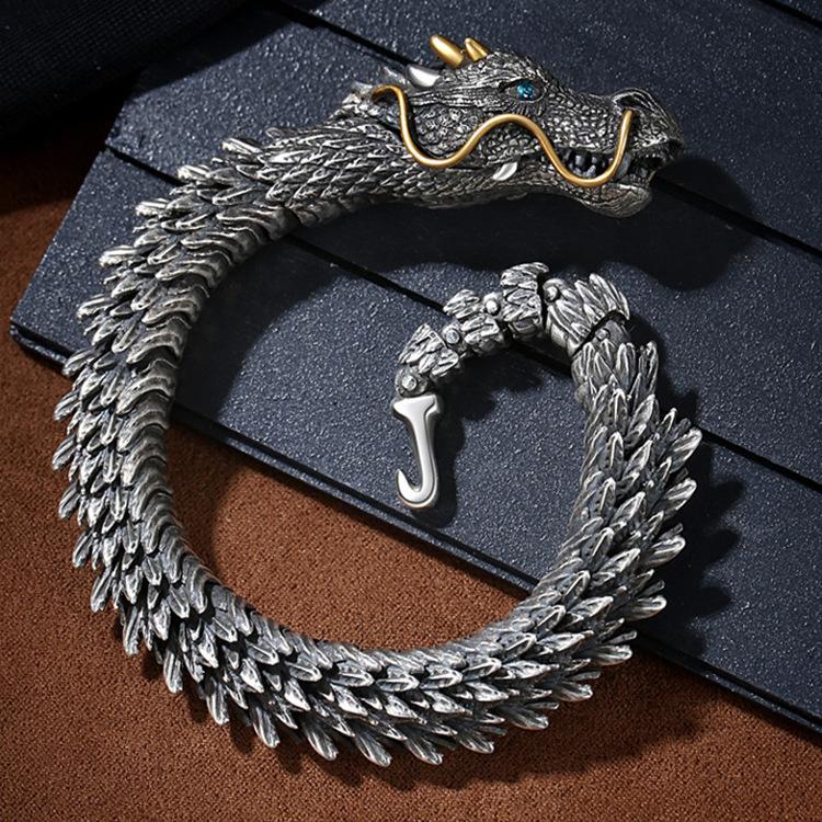 

Dragon Bracelet Men s Retro Domineering Trend Men s Bracelet Silver-plated Bracelet Keel Cold Wind Advanced Sense 18cm