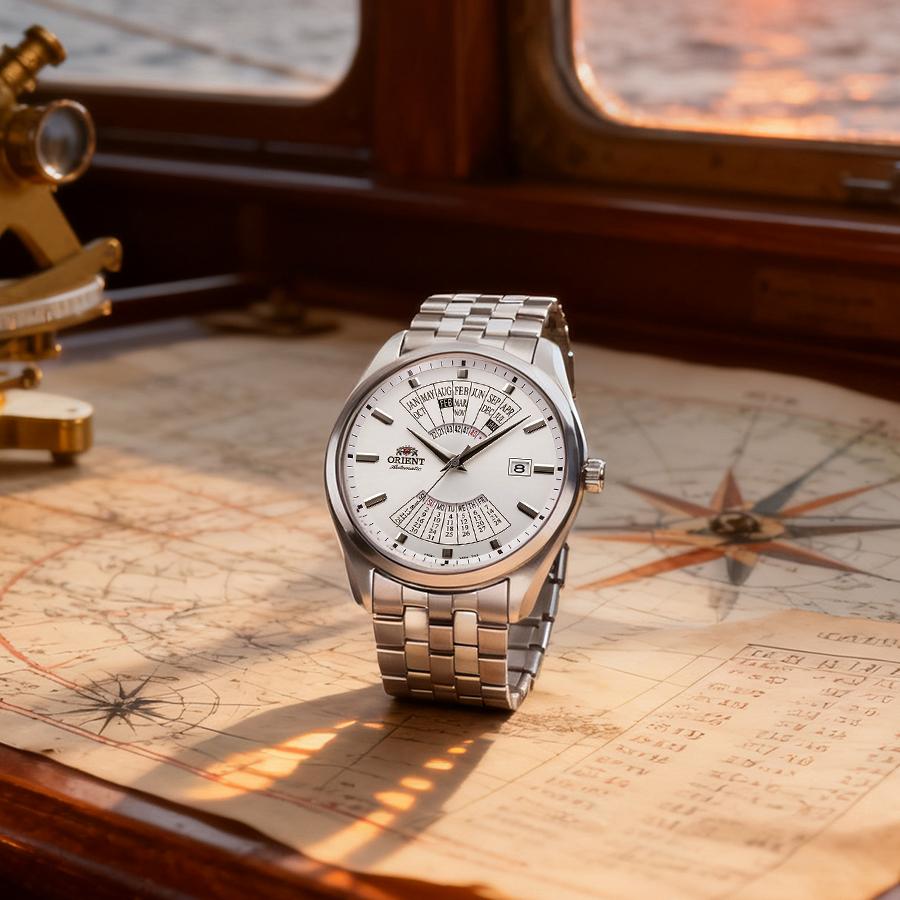 Herrenuhr Vollautomatische Mechanische Uhr Ewiger Kalender Großes Zifferblatt Stahlband Wasserdicht Freizeituhr Stahlband Ganz Weiß RA-BA0004S10B