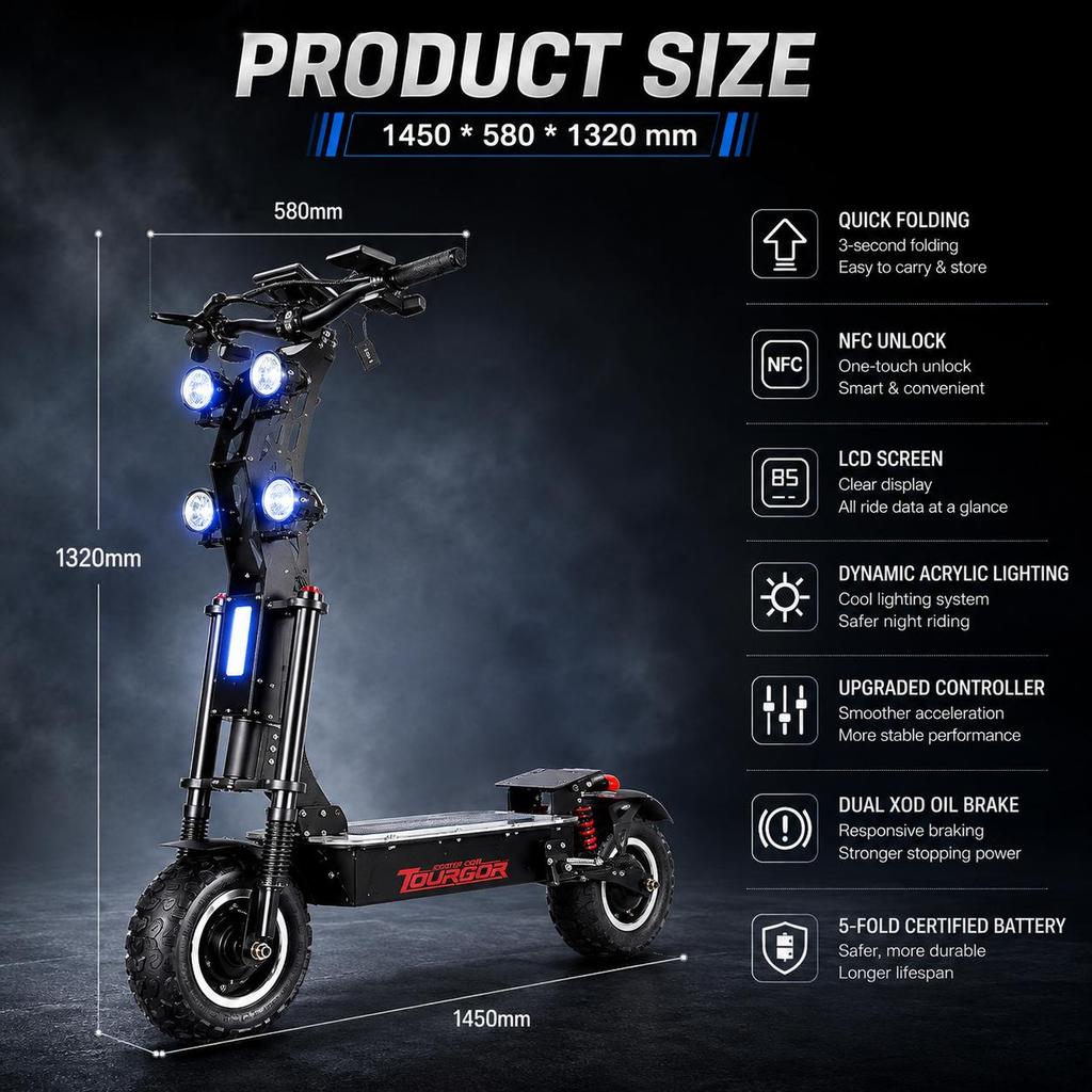 X14 Pro 5000W*2 Dual Motors Electric Scooter 60V 50Ah Lithium Battery 80km/h 120km Range 13-inch Off-road Tires