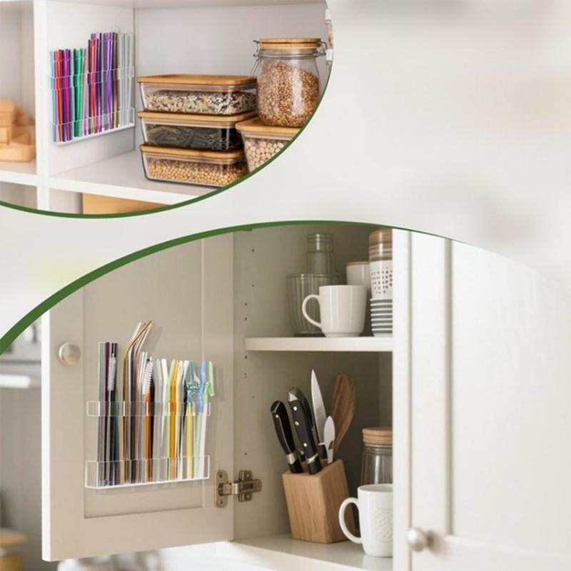 Platzsparender schrankmontierter Strohhalter 9,8 Zoll Klares Acryl-Design mit abnehmbaren Aufklebern zur Heimorganisation