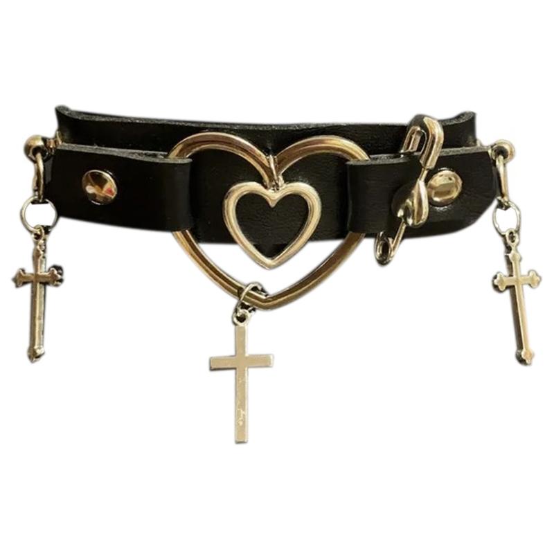 Heart Choker Gothic Cross Choker Necklace Leather Choker Necklace Women Halloween Jewelry