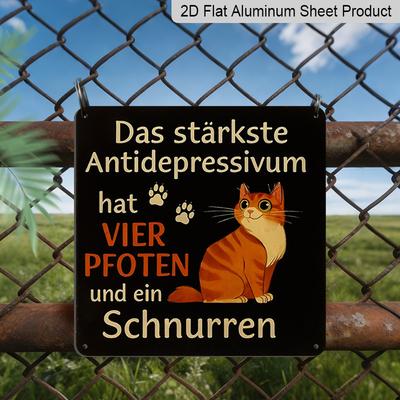 שטוח דו-ממדי, 1 יחידה שלט מתכת אלומיניום וינטג', שלט קיר דקורטיבי חיצוני, סגנון שלט פח רטרו, מצחיק, "ארבע כפות וגרגור", פלאק קישוט קיר לבית