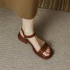 Fashion Sandals Women's New Large Thick Heel One-word Buckle Sandals Summer Flat-soled Soft-soled Leather French Roman Sandal Womens