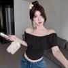 Niche Spice Girl Shoulder Pure Desire Short Sleeve T-Shirt Women's Summer Lotus Leaf Temperament Design Sexy Short Top