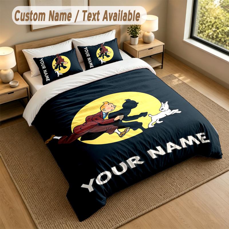 3Pcs Bedding Set Custom Name Text, 1 Sheet 2 Pillowcases Home Bed DecorTintin
