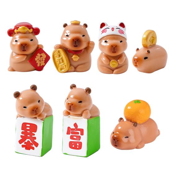 Yousheng 7 Pcs Capybara Miniatures Mini Capybara Figurines Resin Fortune Capybara Collectibles Statues for Car Dashboard Bookshelf Office Desk