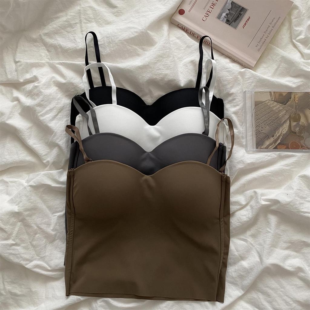 Women's Ice Silk Camisole with Fixed Cup Design - Stylish Outerwear Top