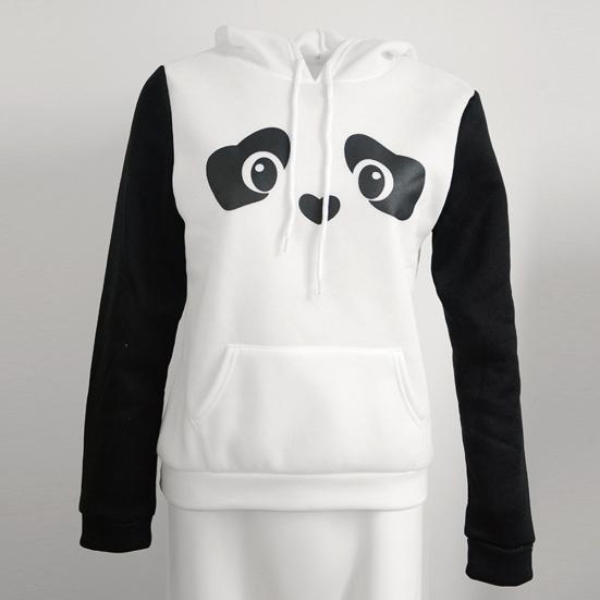 Women Panda Print Long Sleeve Heaps Collar Hoodies Hooded Pullover Sweatshirt
