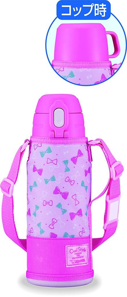 Zojirushi Stainless Steel Water Bottle, 820ml, 2-Way, Cup & Direct Drinking, with Pouch, Ribbon, Pink, SP-JA08-PZ