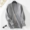 Women European Style Solid Color Single Breasted Thick V Neck Long Sleeve Knit Cardigan Sweater Coat