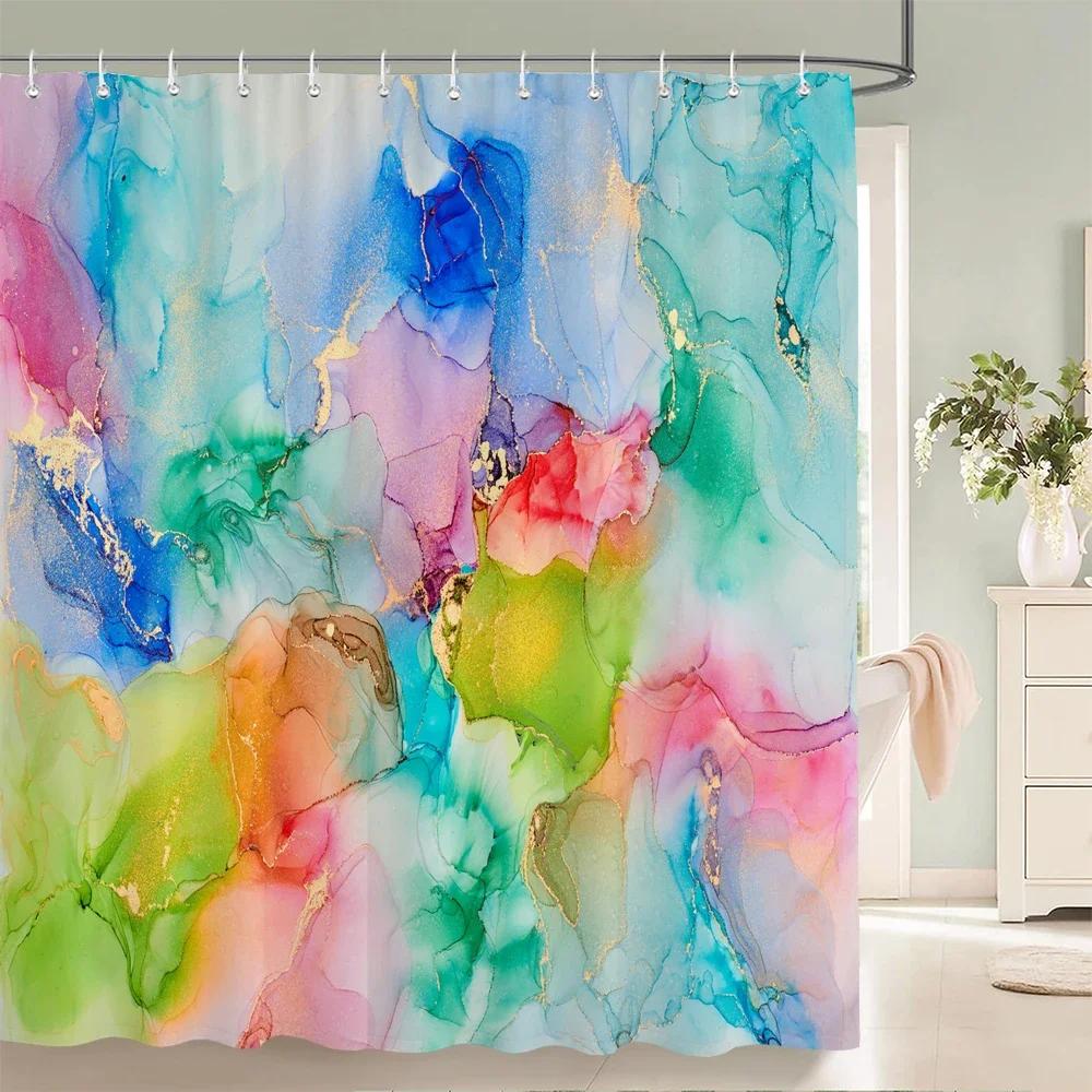 Colorful Abstract Marble Print Shower Curtain With Hook Waterproof Bathroom Curtain Polyester Curtain 3D Shower Curtains 180x180