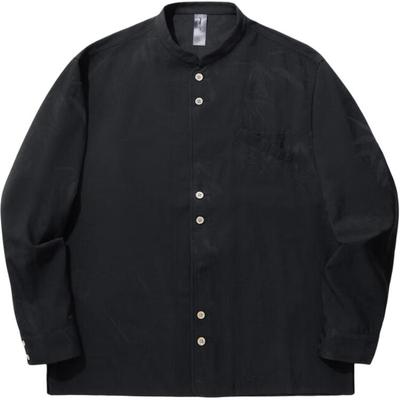 Li Ning X Jackie Chan Collaboration Kung Fu Series Solid Color Loose Fit Stand Collar Long Sleeve Shirt Men Shirts Black ASHU507-2