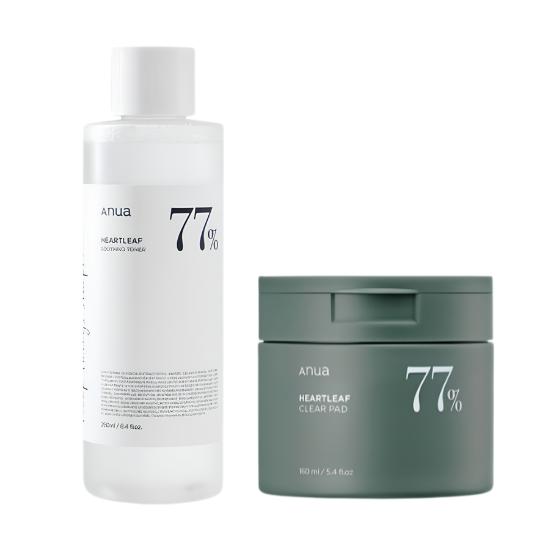 ANUA Heartleaf Toner & Heartleaf 77 Clear Pad Set - Gentle Pore+Skin Texture Care