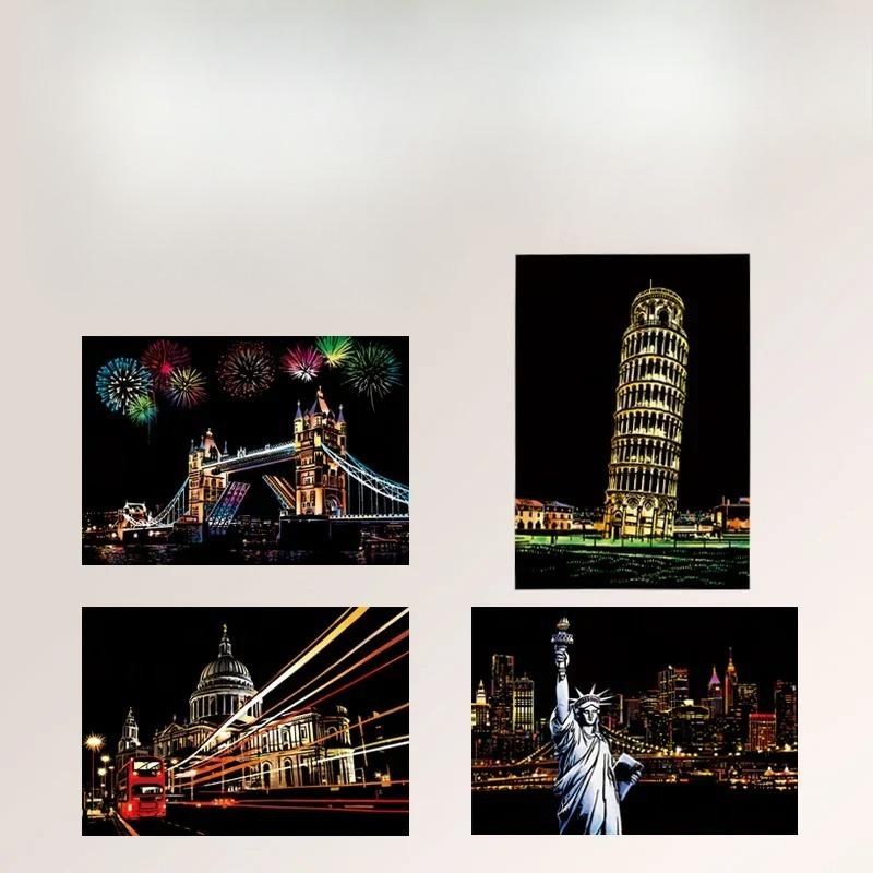 

4PCS DIY Night Art Graffiti Painting, Urban Architectural Landscape Painting, Birthday Gift, Room Decoration