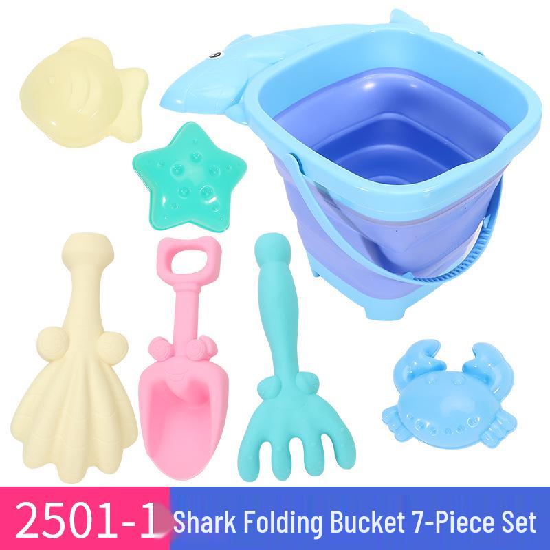 Children's 11-Piece Beach Sand Play Set - Folding Bucket and Shovels
