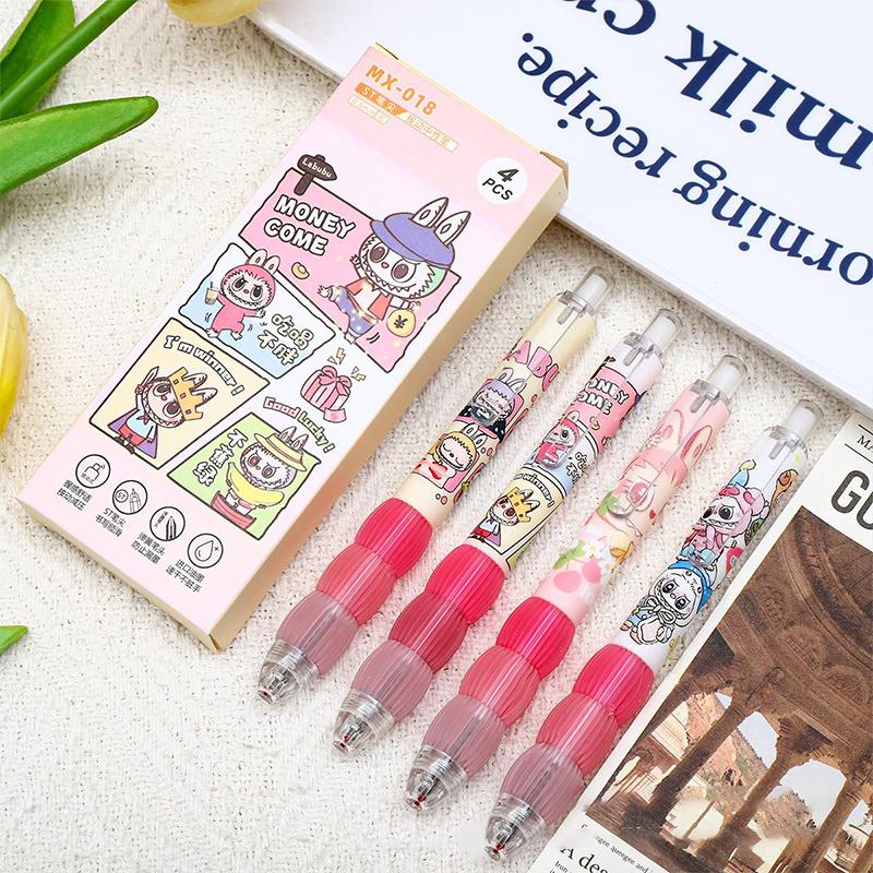 4Pcs/Set Cute Ugly Fish Hanton Labubu Gel Pen Set For Note Taking Retro 0.5Mm Quick Drying Pen School Office Stationery Supplies