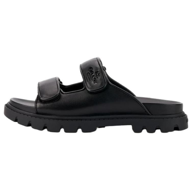 Coach Lambskin Double Strap Open Toe Flat Slide Sandals Women sandals Black CBN30-BLK