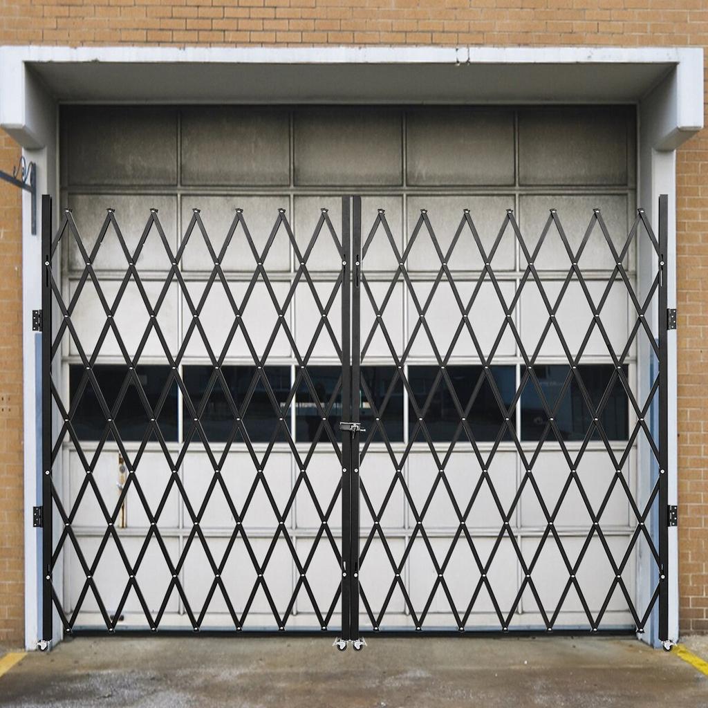 Double Folding Security Gate, 6-1/2' H X 12' W Folding Door Gate, Steel Accordion Security Gate, Flexible Expanding Security Gate, 360° Rolling