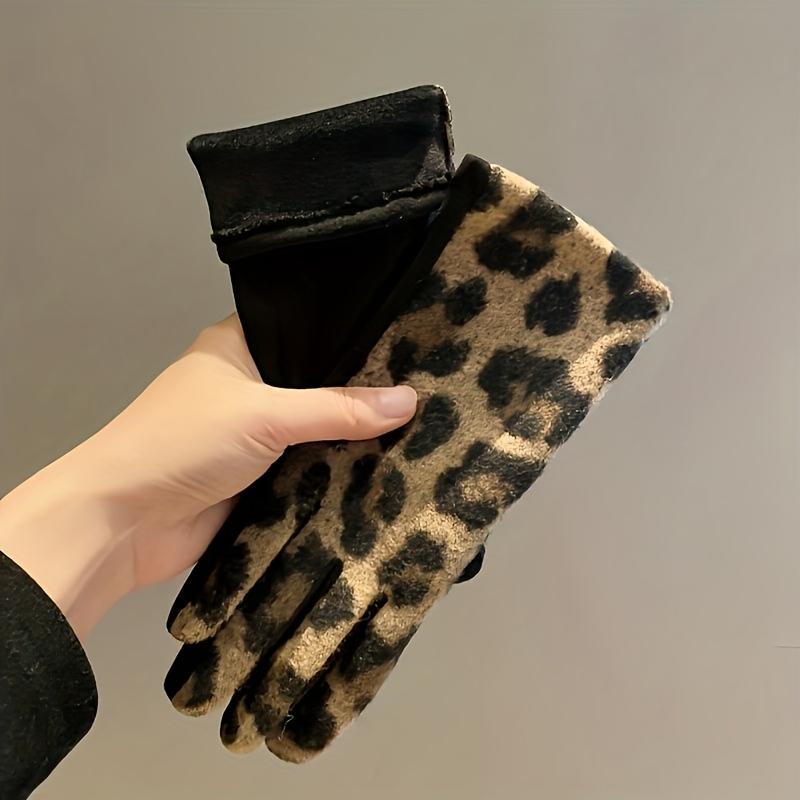 2025 Fashion Leopard Print Gloves, Autumn and Winter Outdoor Cycling Warm Gloves, Thickened Finger Parting Gloves