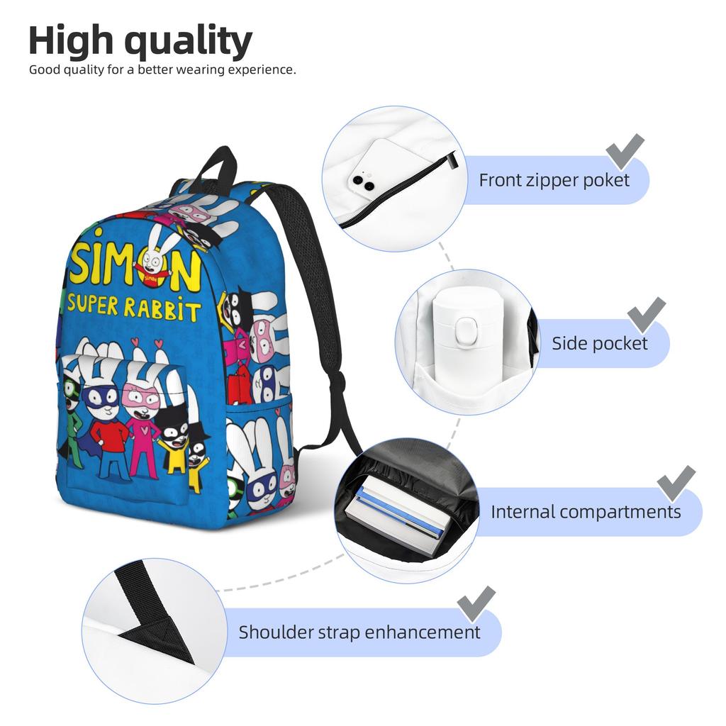 Simon Super Rabbit Backpack for Men Women Fashion Student Business Daypack  College Canvas Bags Lightweight
