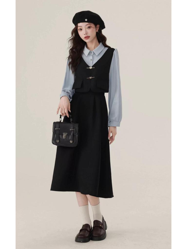 Plus Size Spring Polo Short-Sleeve Cinched Waist Two-Piece Dress Skirt for Women