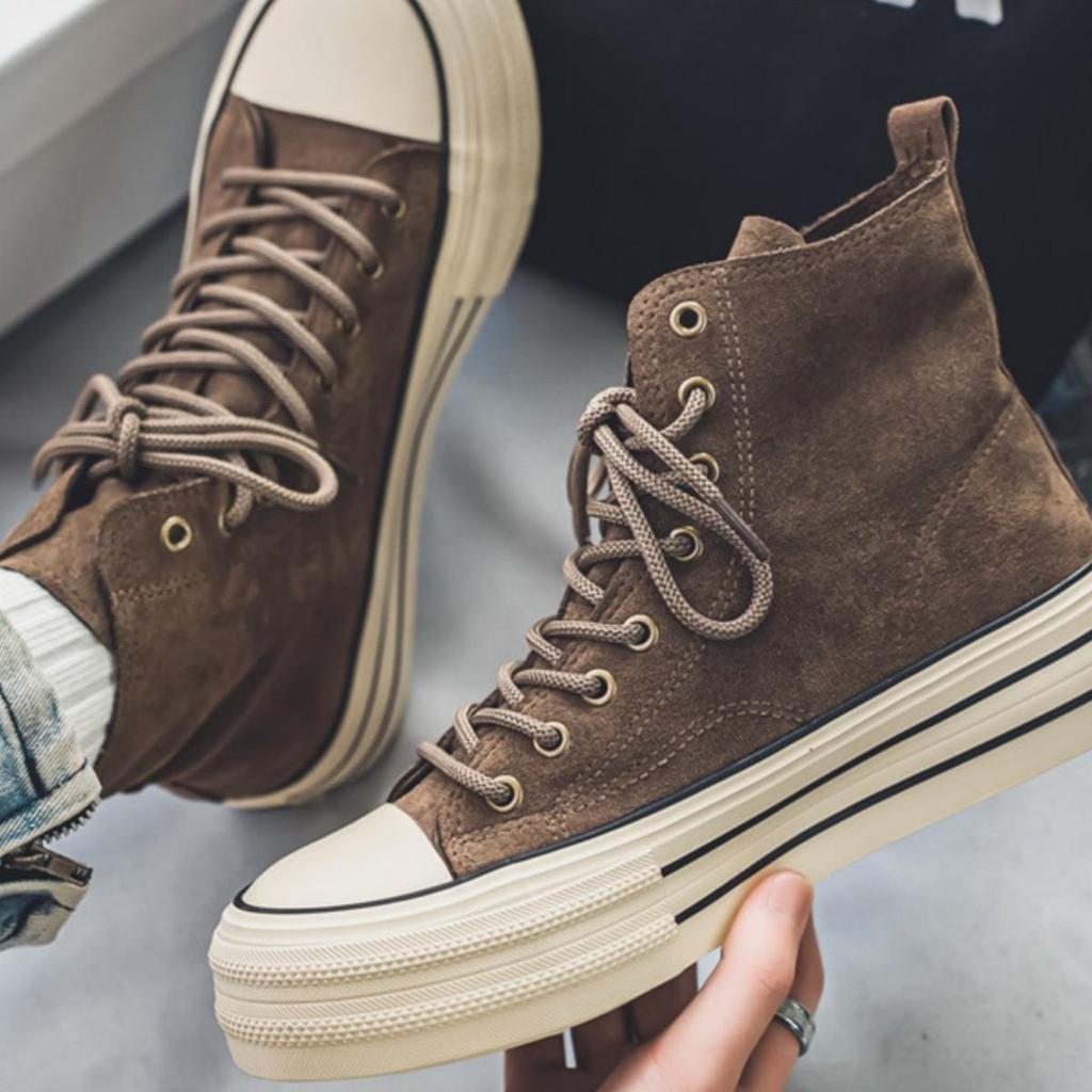 2025 Men's Retro High-Top Canvas Sneakers with Thick Sole for Height Boost - Versatile Casual Shoes for Spring
