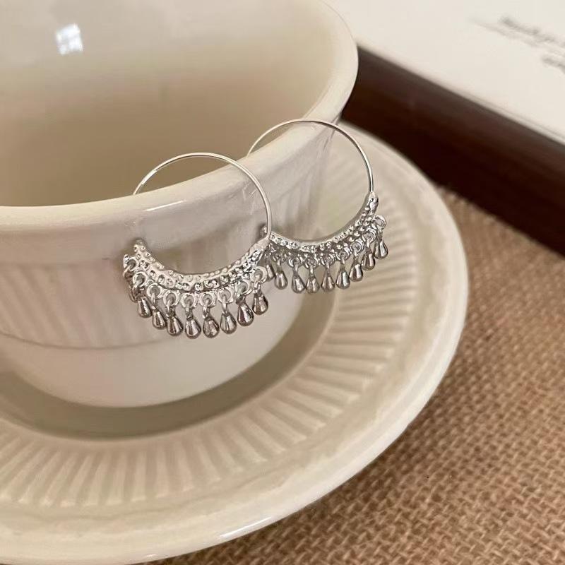 Fashion Metal C-Shaped Tassel Chain Earring for Women Silver Color Waterdrop Geometric Earrings Temperament Girl Jewelry