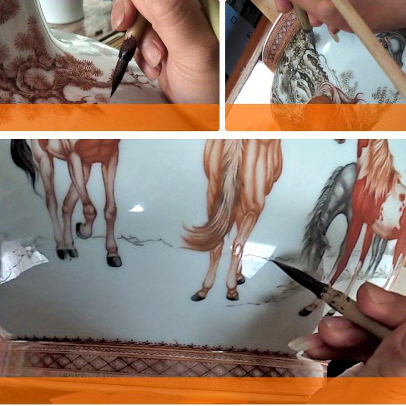 1Pc Glazed Color Hook Pen, Hook Line Brush, Ceramic Painting Brush, Rabbit Hair Brush Pen