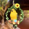 Bird On Wreath Figurine Resin Bird Hanging Decoration Garden Tree Hanging Bird Statue for Patio Porch Terrace Windows