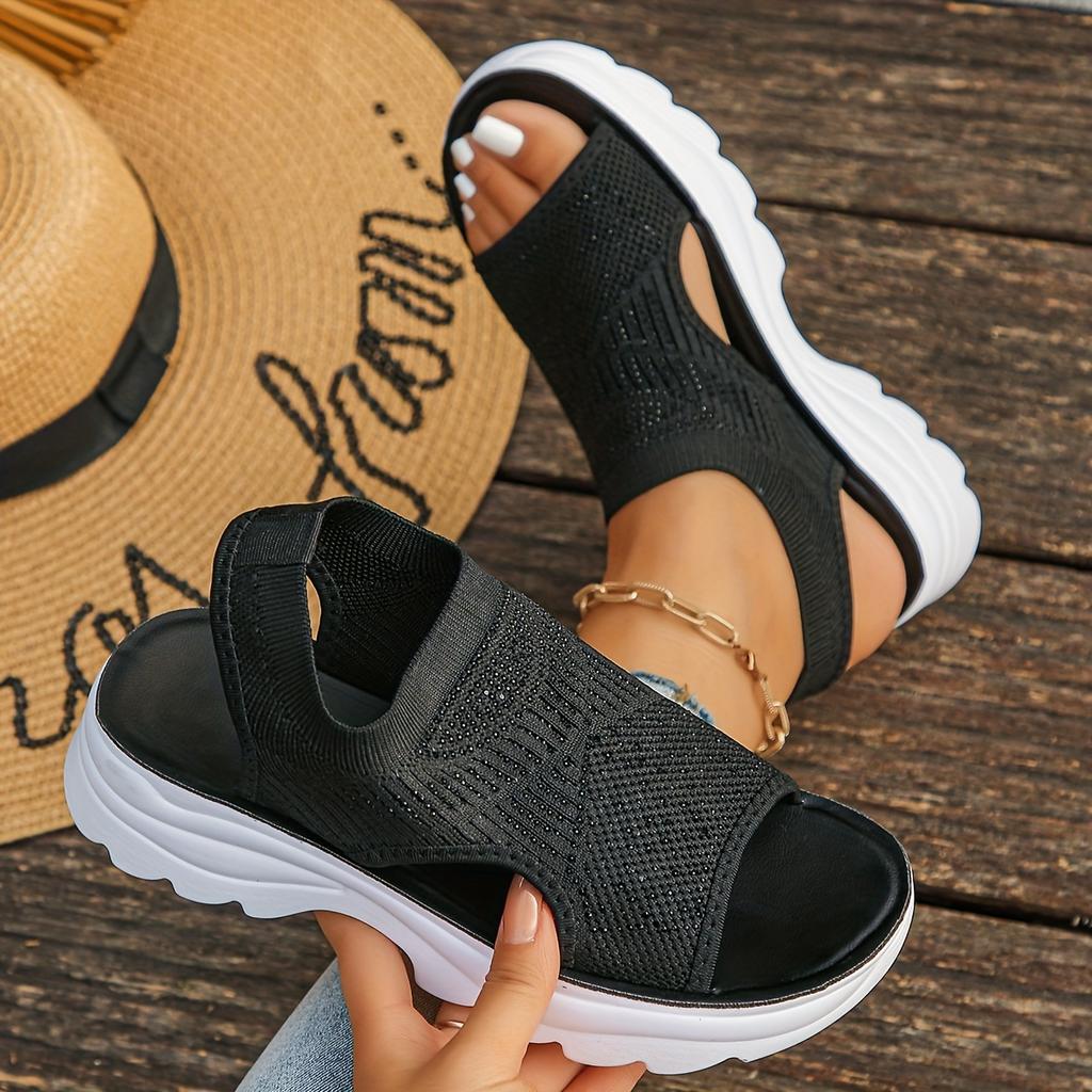Women's Comfortable Split-Toe Sandals - Casual Fabric Upper with Rubber Sole and Medium Thick Heel