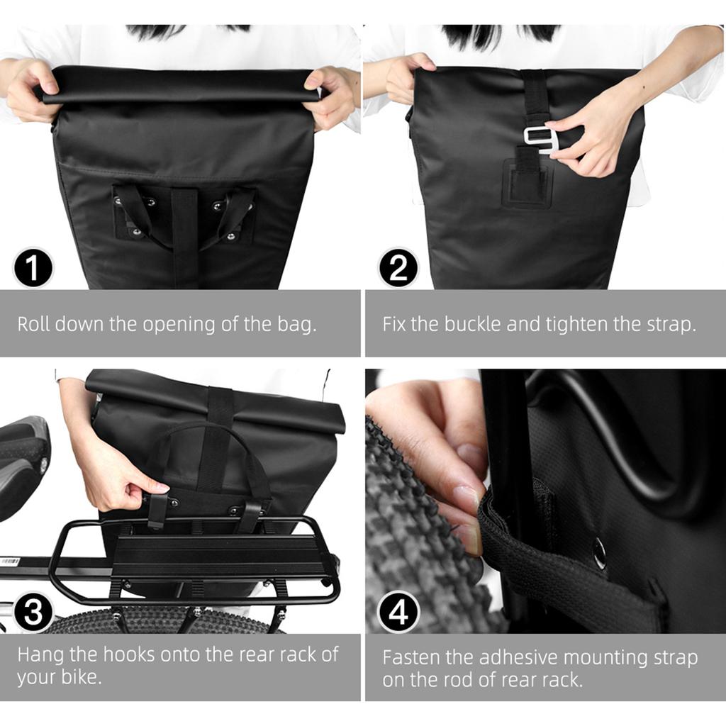 Waterproof Bike Rear Rack Bag 20L Bike Side Storage Bag Laptop Pannier Bag Bicycle Trunk Rear Seat Carrier Pack