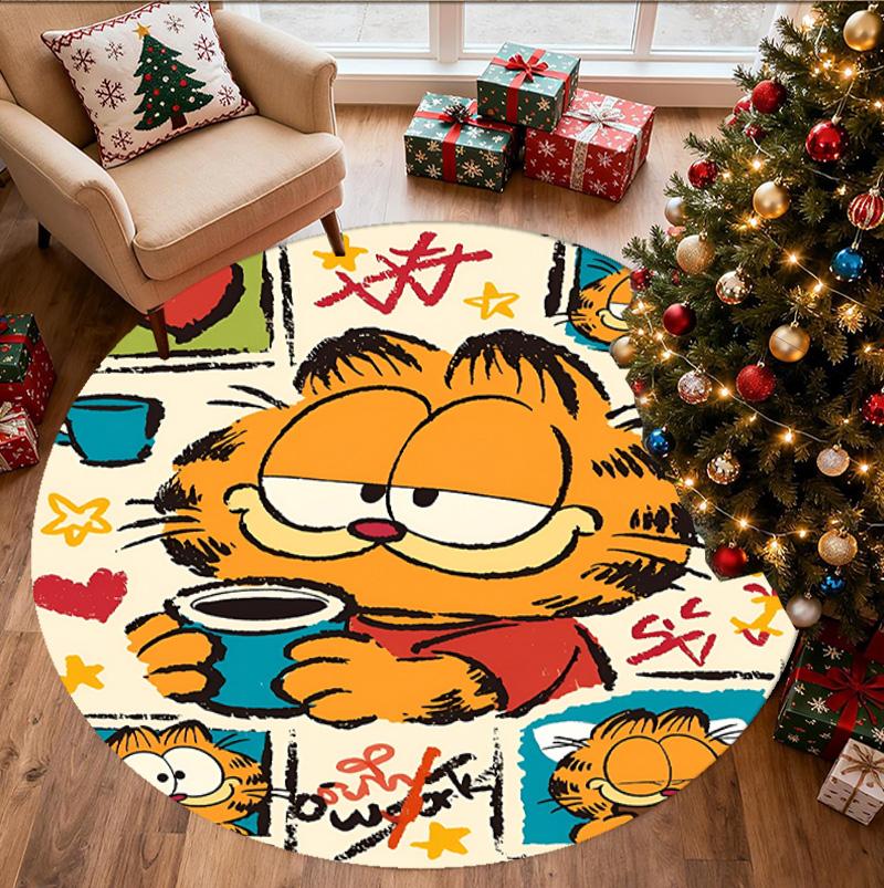 Garfield Pattern Round Rug, Indoor/Outdoor Mat, for Picnic, Gameroom, Bedroom, Office, Living Room, Home Decor Carpet, Birthday Gift