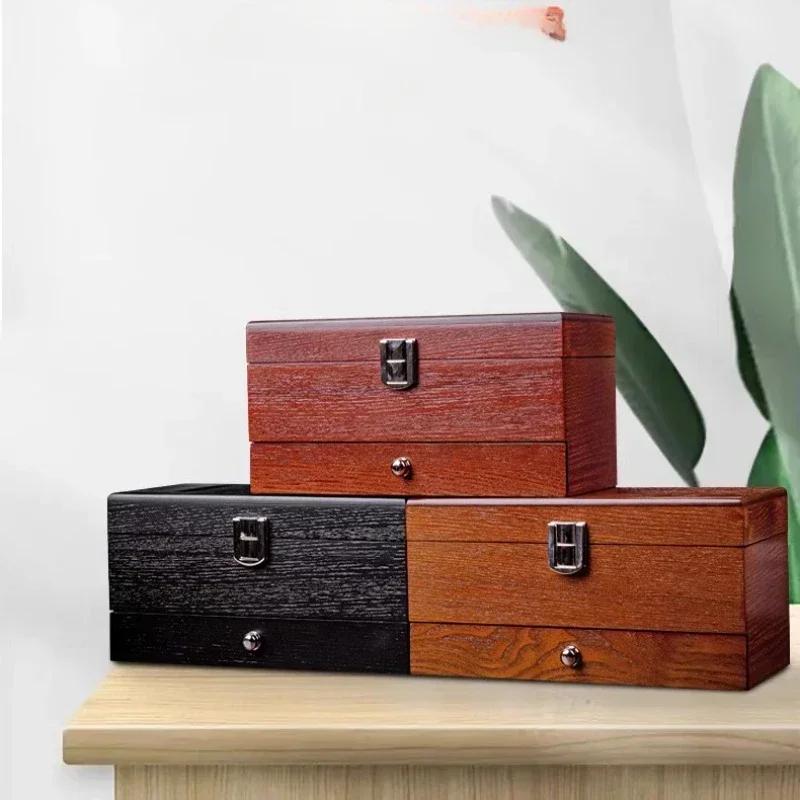 Elegant Wooden Watch Casket Multi-layer Jewelry Storage Double Layer Organizer with Cufflink & Ring Boxes High-Grade Watch
