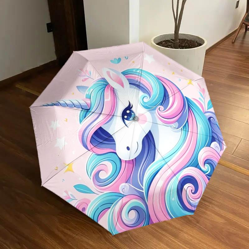 1pc Unicorn Fantasy Artwork Umbrella with Plastic Handle,Suitable for All Seasons Home Travel Outdoor UmbrellaDD935