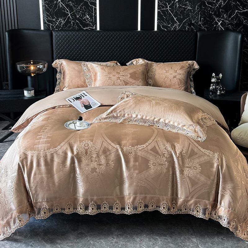 Luxury European Lace Trim Jacquard Silk Bedding Set