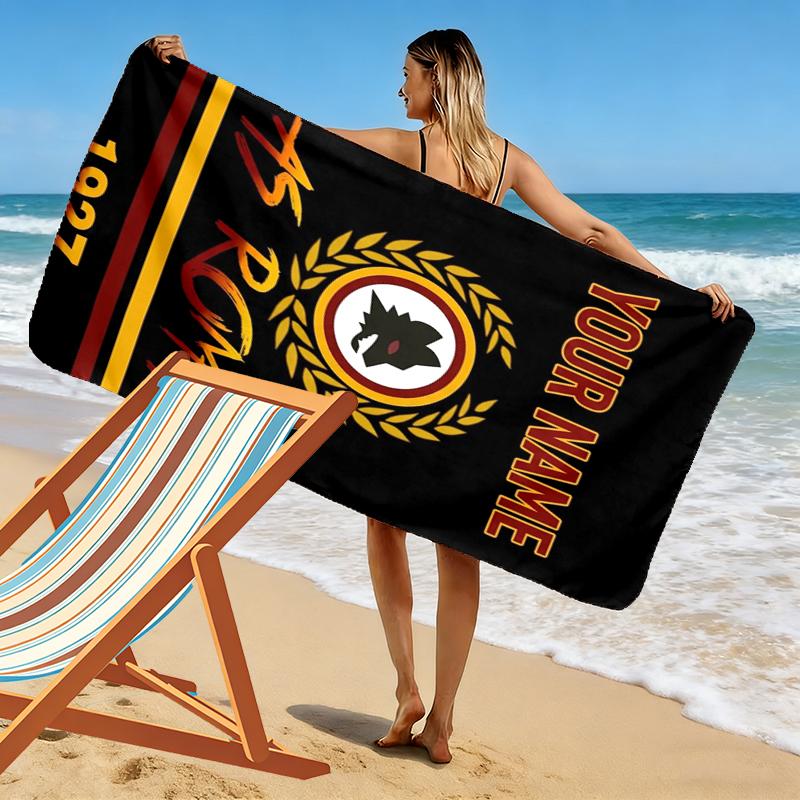 Custom Name AS Roma Print Beach Towel, Large Soft Quick Dry Towel for Beach Camping Swimming