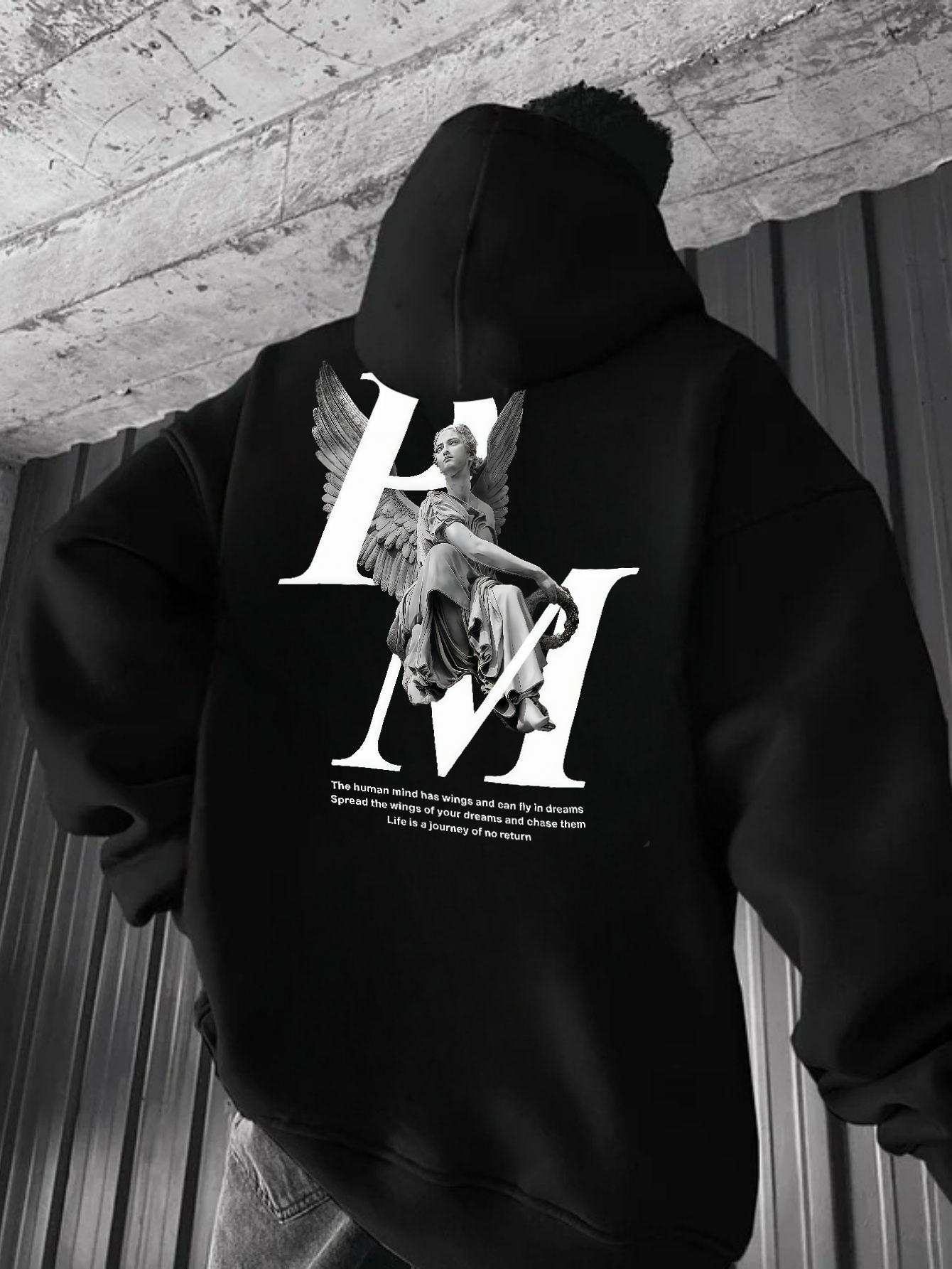 

Мужское стильное худи, 100% полиэстер, свободного кроя, с принтом UK и Angel, стильный и повседневный пуловер 3XL