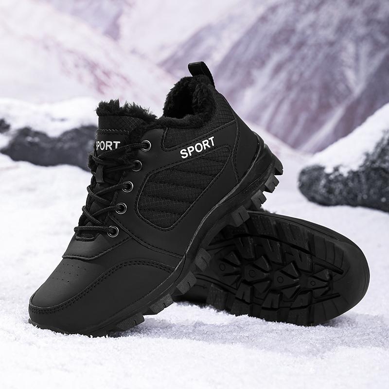 TUINANLE Couple Outdoor Hiking Shoes Warm Plush Flat Lace Breathable Soft Sole Low-top Boots Unisex Camping