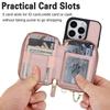 For iPhone 16e/16/15/14/13/12 Pro Max Wallet Case Detachable Crossbody Zipper Purse with Wristlet [Compatible with MagSafe]